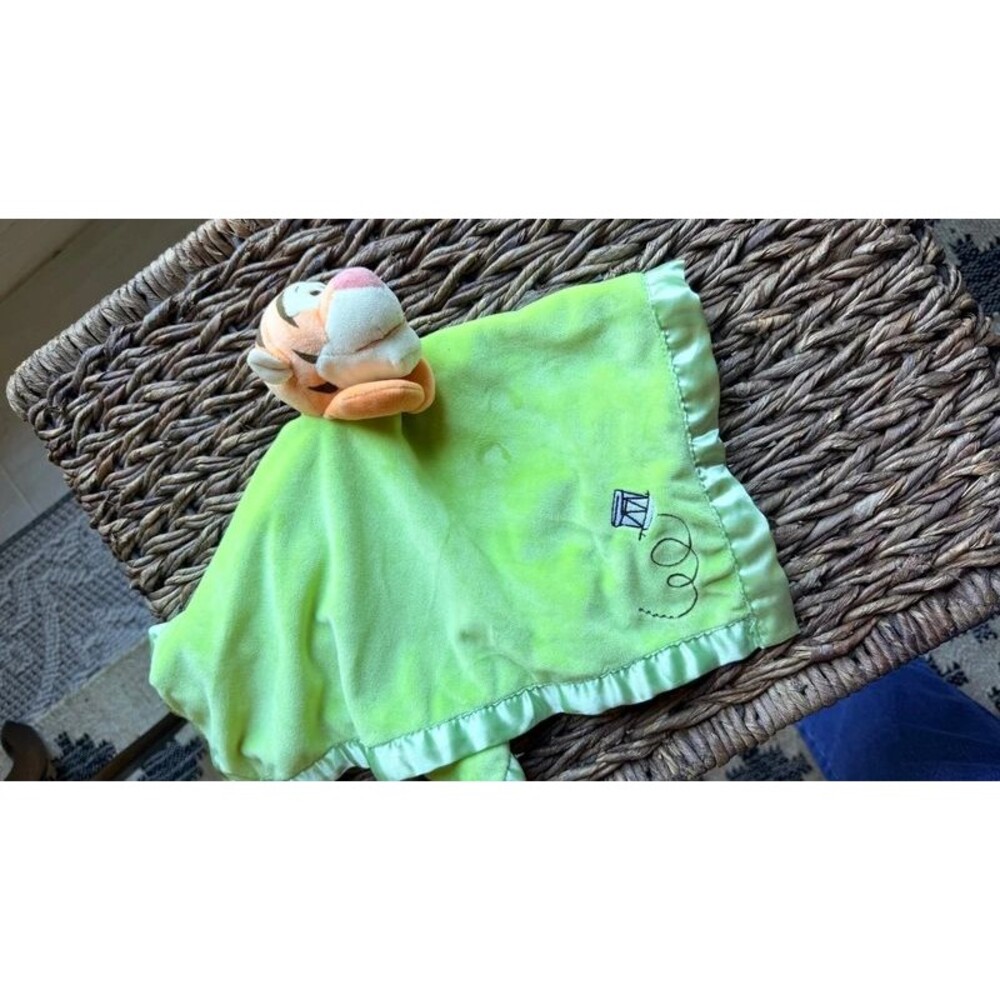 Disney Winnie the Pooh Tigger Green Lovey Security Blanket Satin Trim